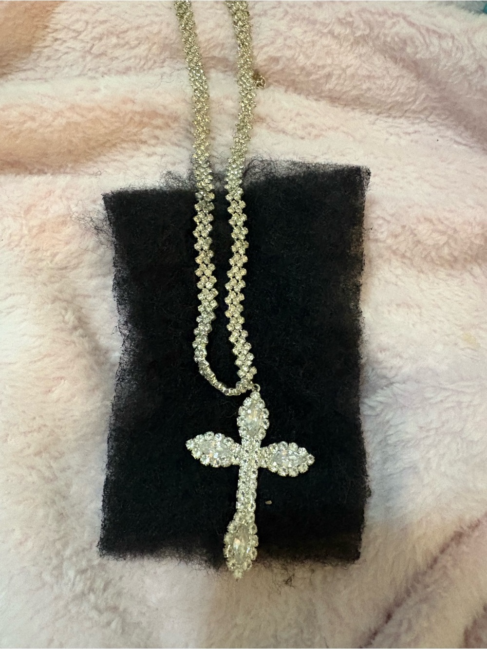 Sparkling Crystal Cross Pendant Necklace - Silver Tone
